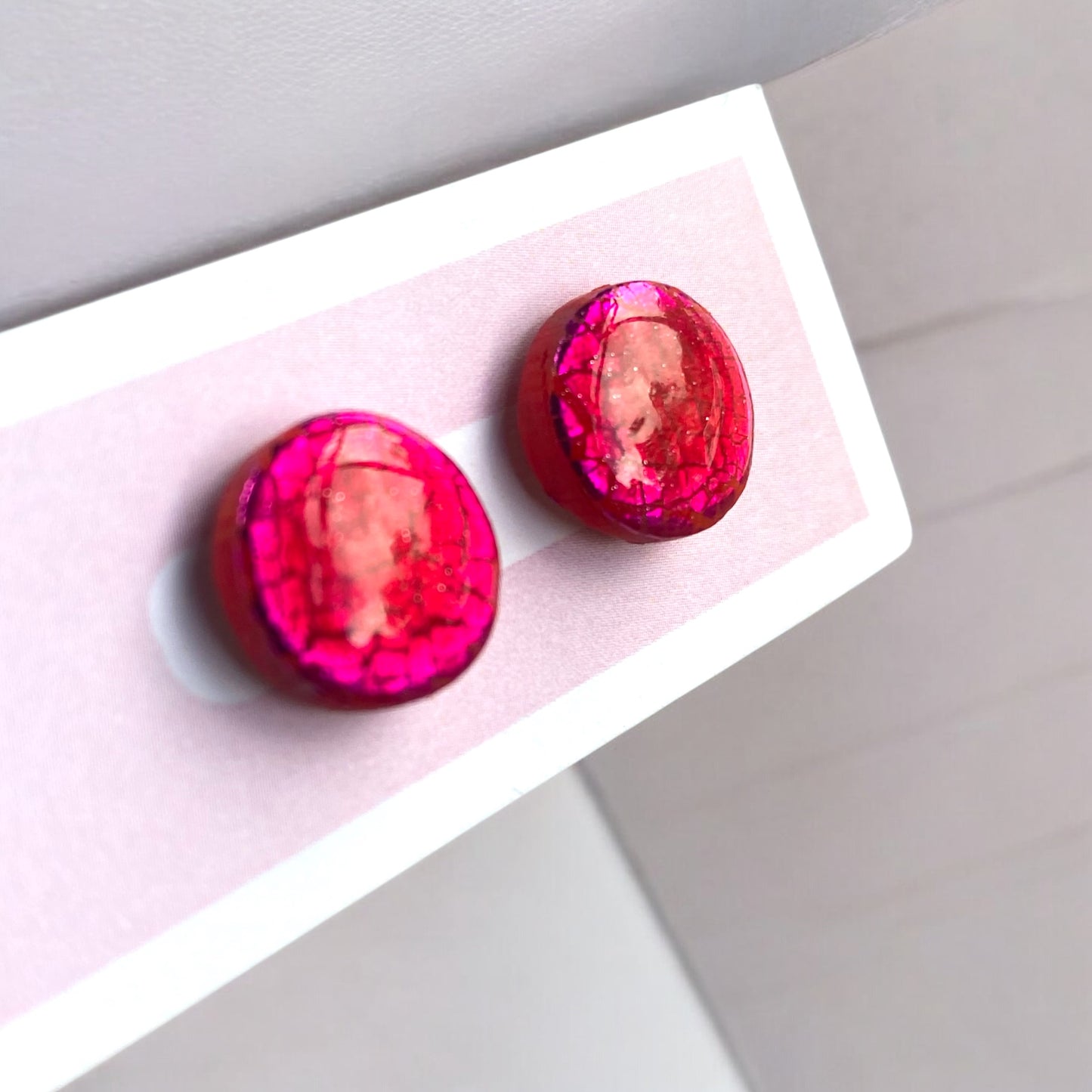 Be Radiant - Red Stud Earrings With Pink Sparkle