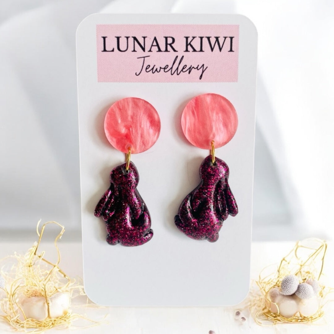 Pink & Black Bunny Earrings