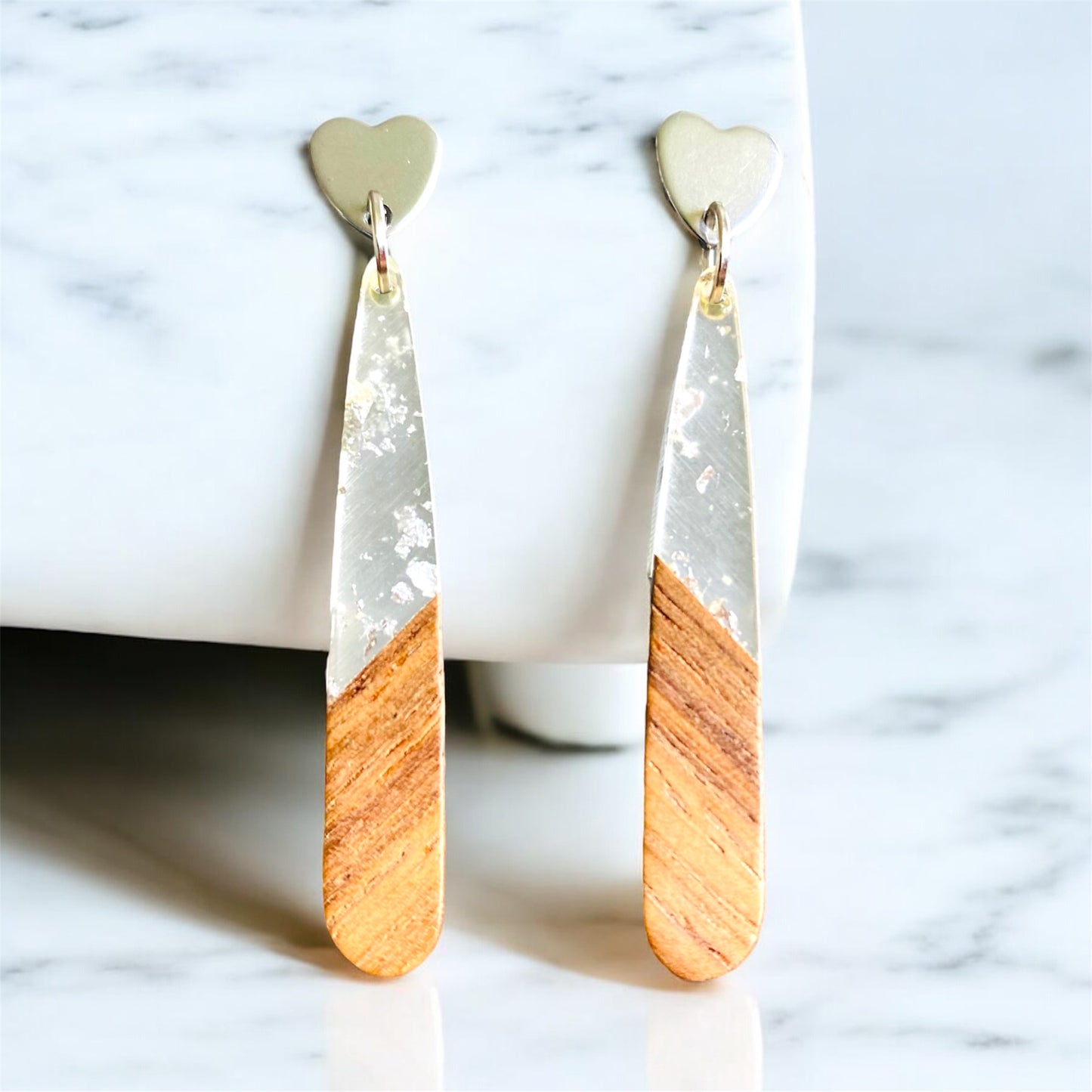 Silver glitter resin & wood Teardrops