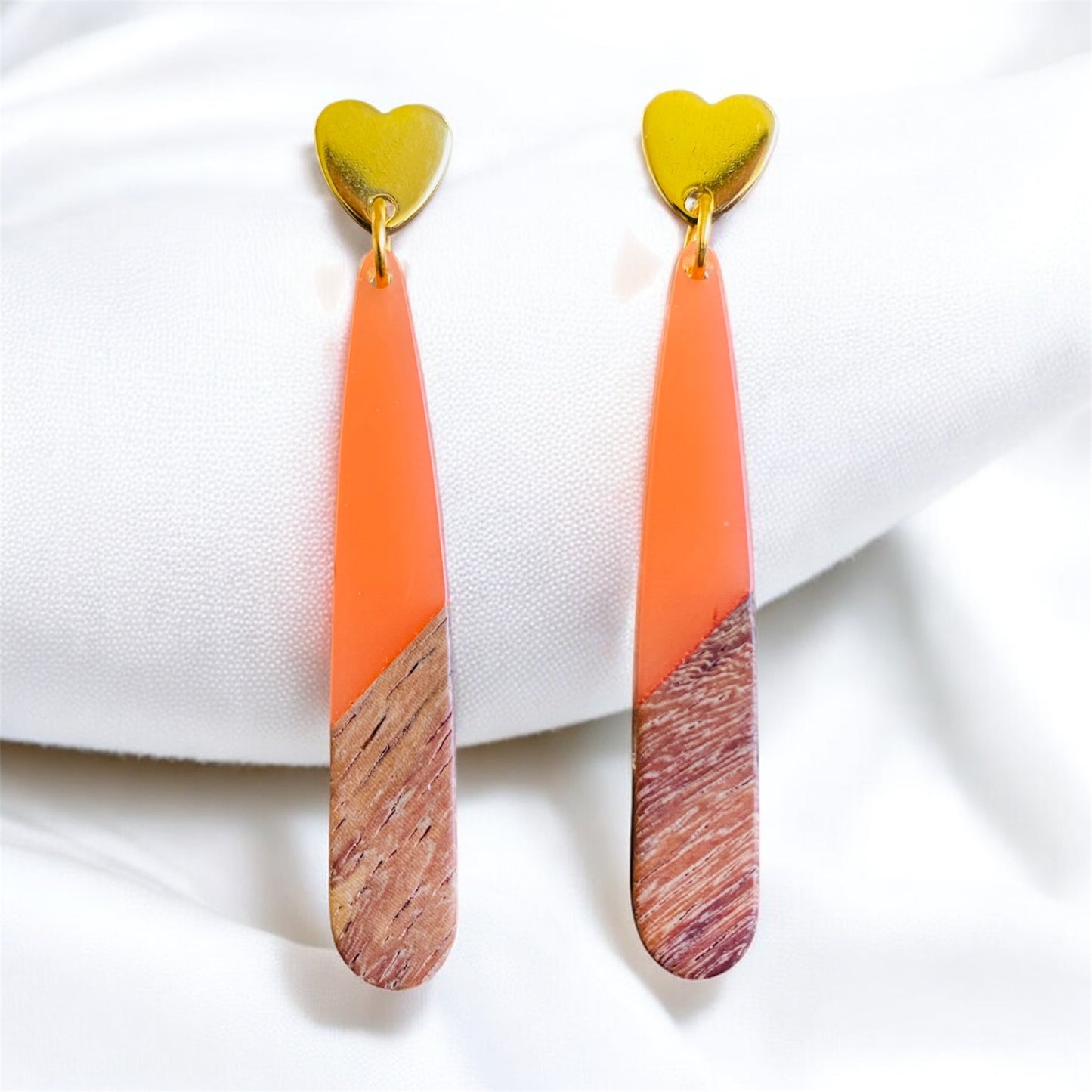 Orange Resin & Wood Teardrops