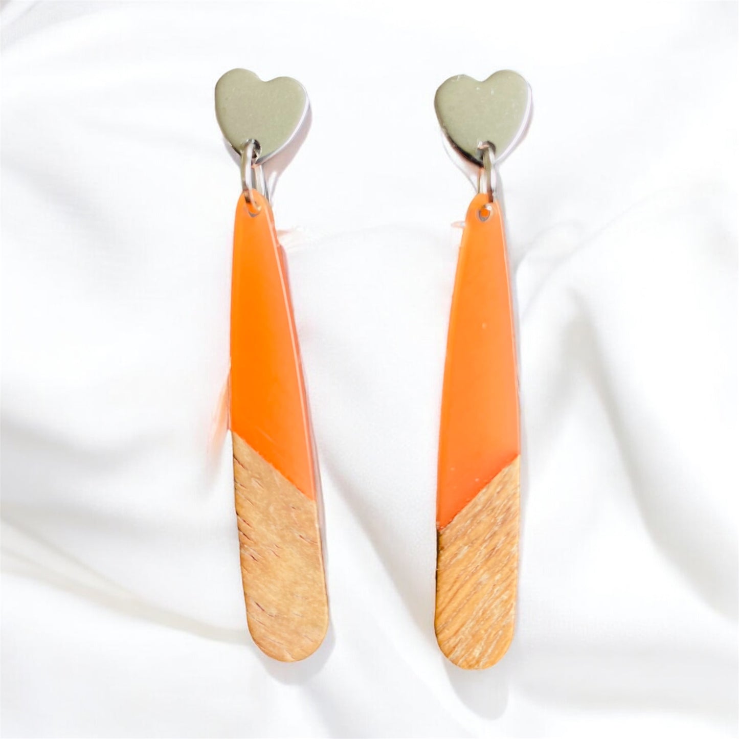 Orange Resin & Wood Teardrops