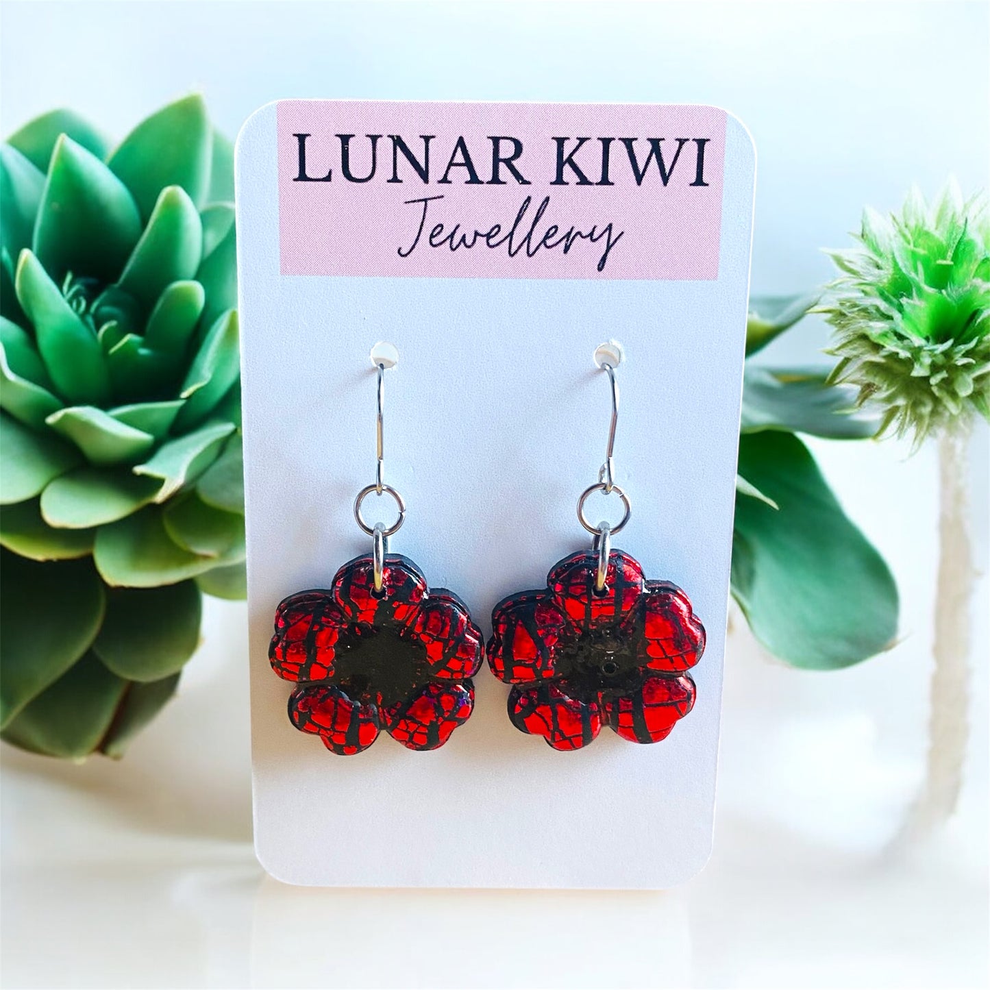 Red Sparkle Poppy Earrings