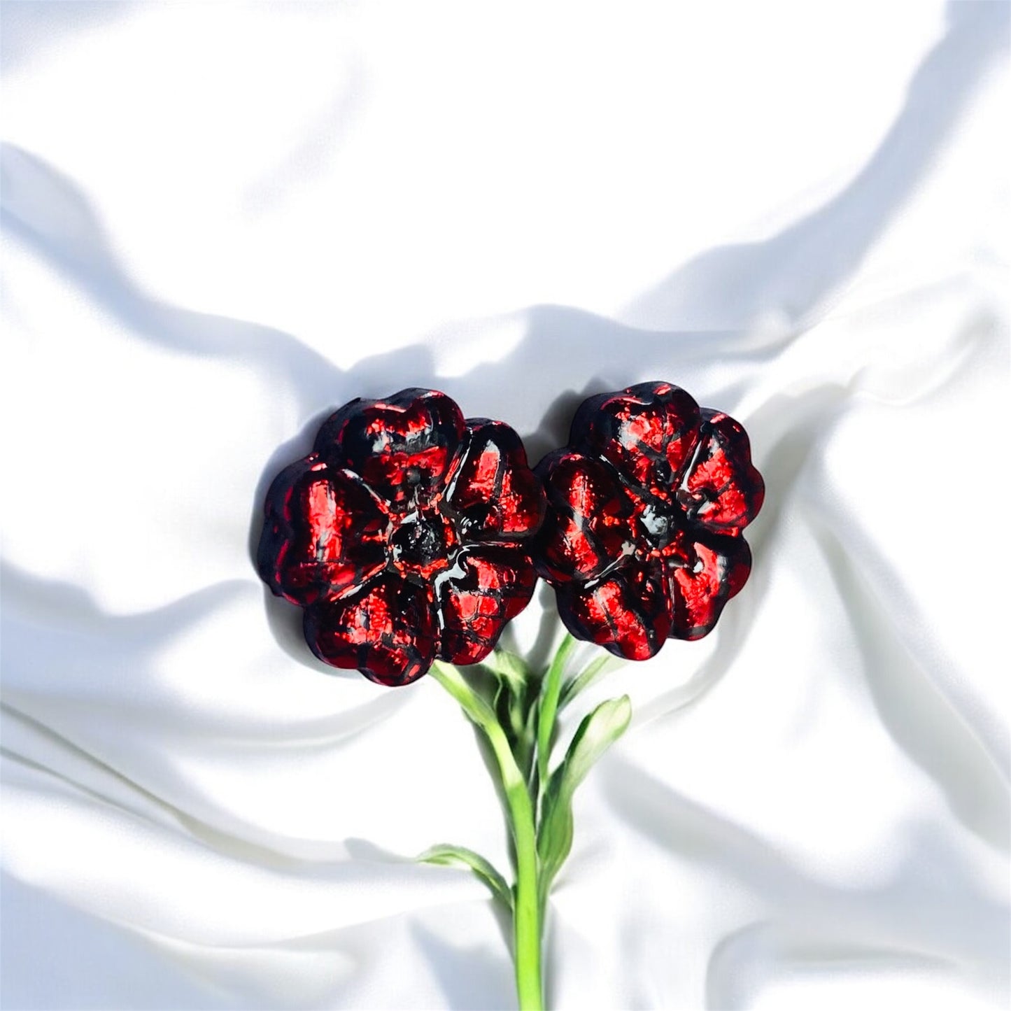Red Sparkle Poppy Stud Earrings