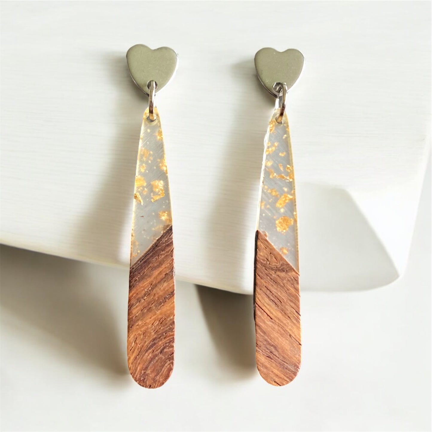 Gold glitter resin & wood Teardrops