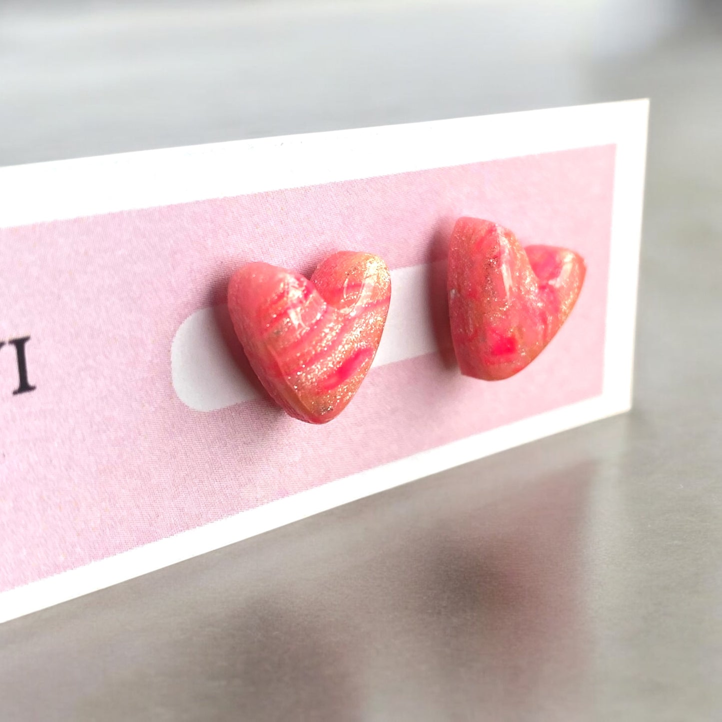 Vibrant Heart - Pink Stud Earrings With Swirl Shimmers
