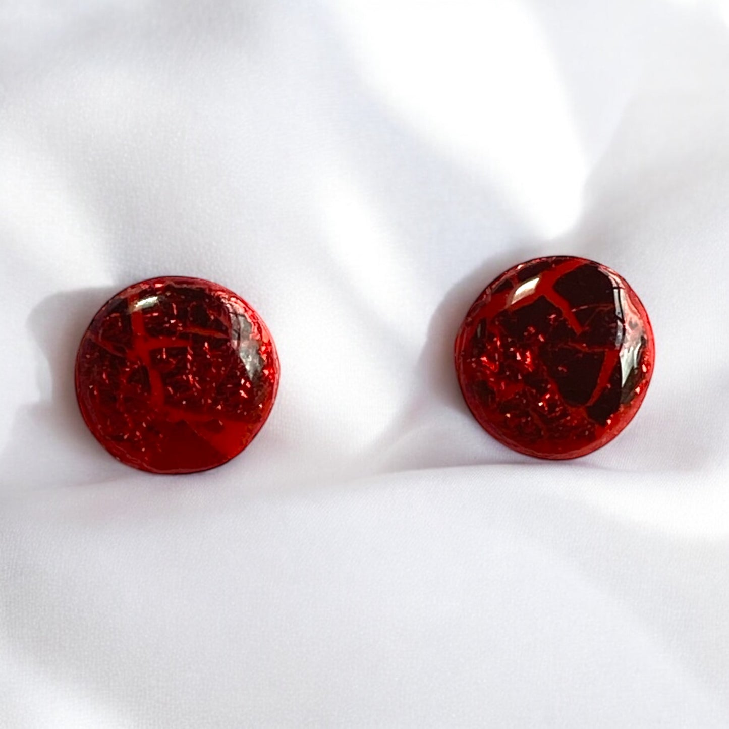 Be Confident - Red Stud Earrings With Sparkle