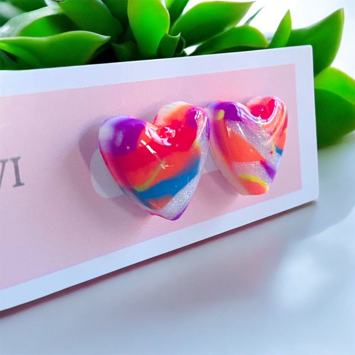 Colour-burst Heart Studs