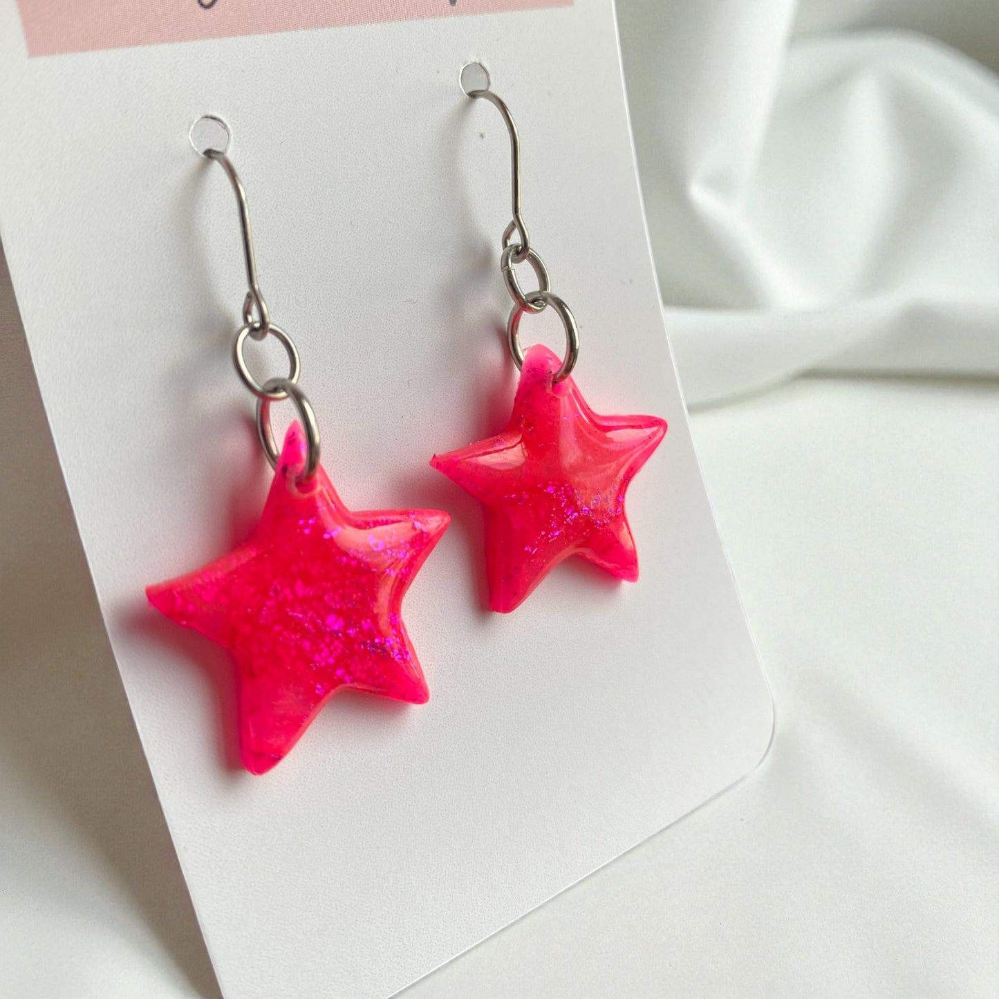Neon Pink Star Earrings