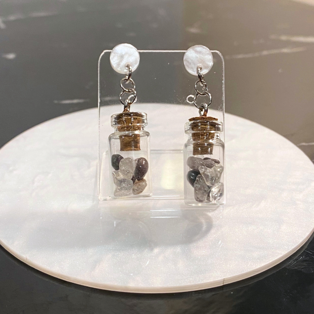 Grey Crystal Chip Bottle Earrings