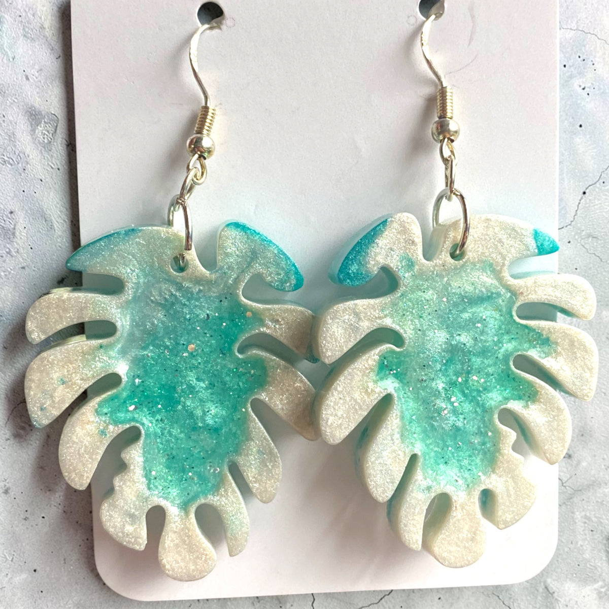 Seafoam Monstera Earrings