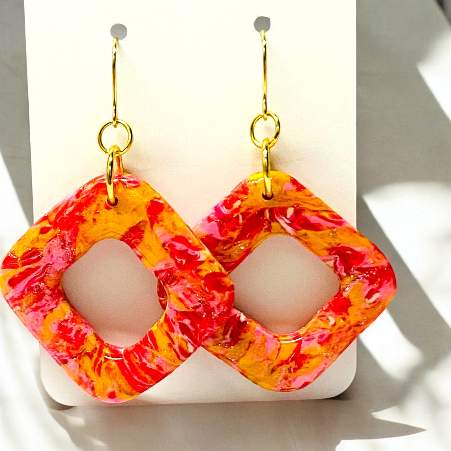 Fiery Bloom Square Earrings