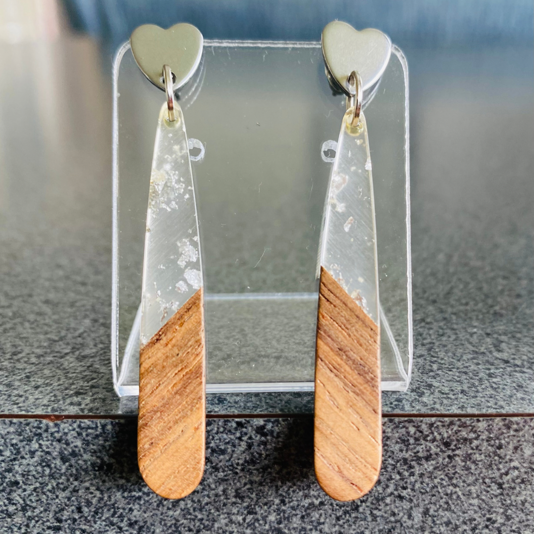 Silver glitter resin & wood Teardrops