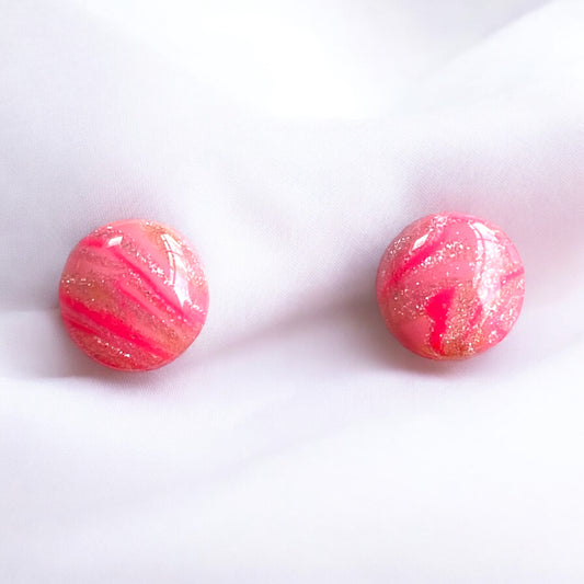 Be Vibrant - Pink Stud Earrings With Swirl Shimmers