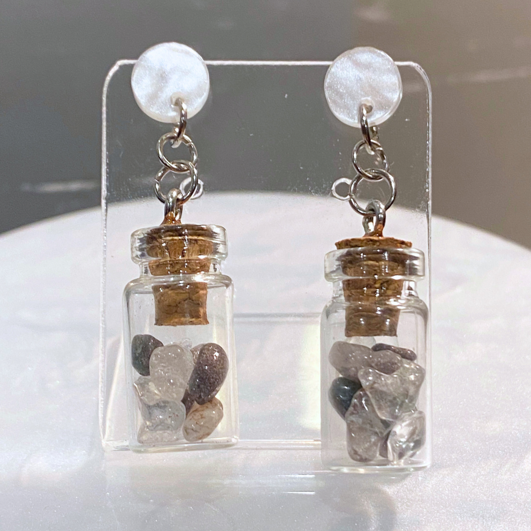 Grey Crystal Chip Bottle Earrings