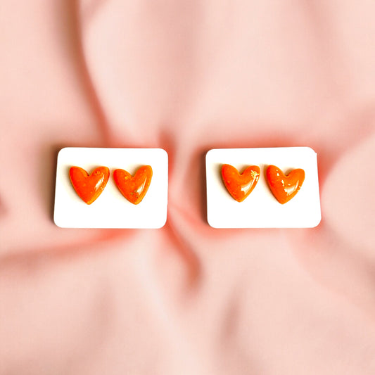 Shine Bright - Orange Speckled Heart Studs