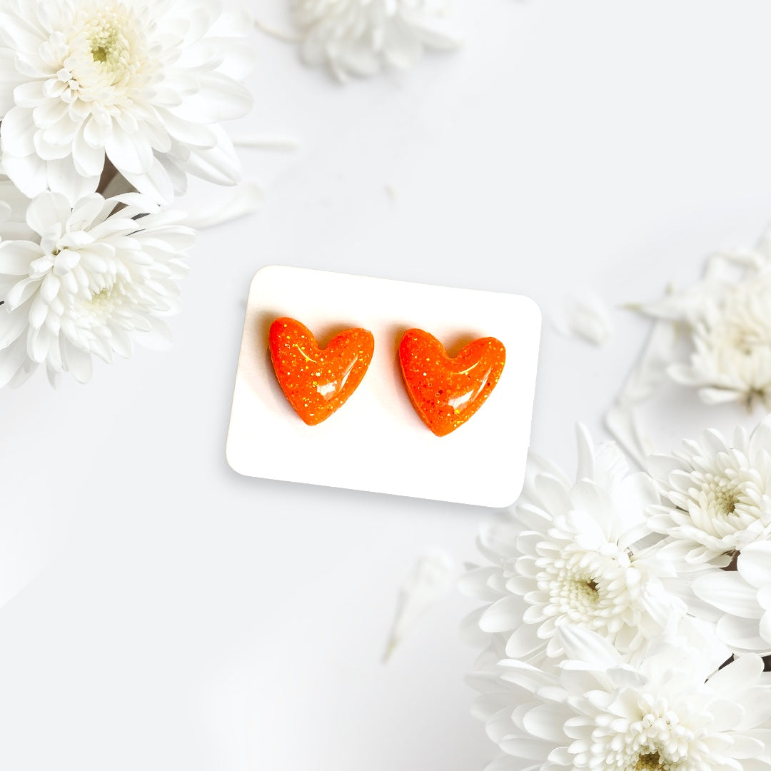 Shine Bright - Orange Speckled Heart Studs