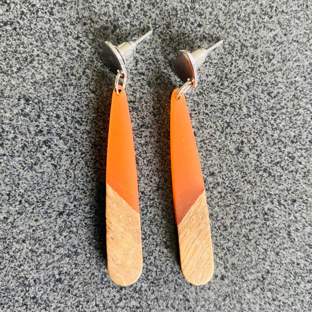 Orange Resin & Wood Teardrops