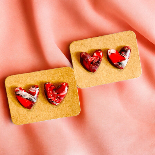 Love Hard- Red Speckled Heart Studs