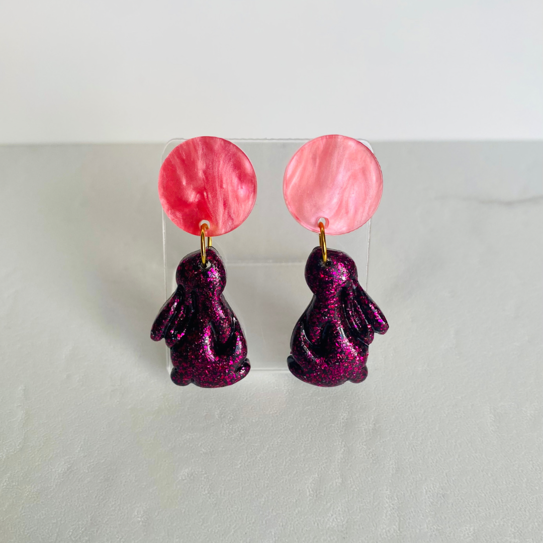 Pink & Black Bunny Earrings