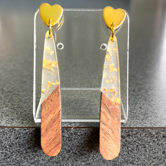 Gold glitter resin & wood Teardrops