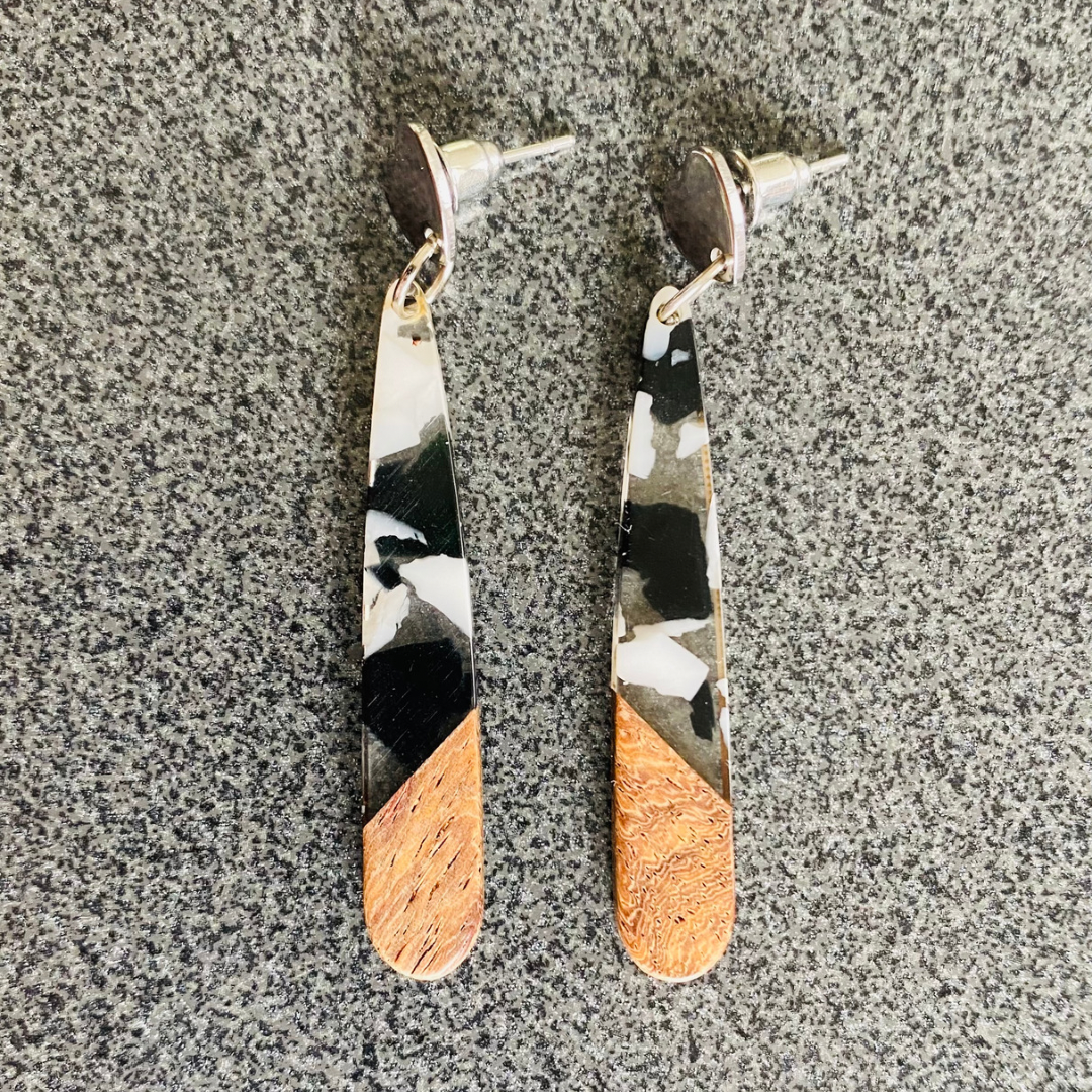 Black & White resin & wood Teardrops