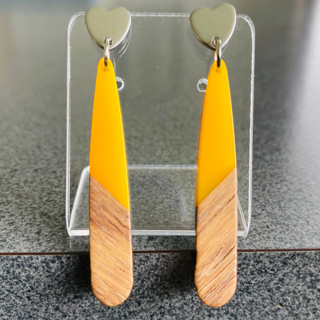 Yellow resin & wood Teardrops