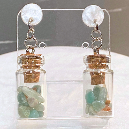 Green Crystal Chip Bottle Earrings