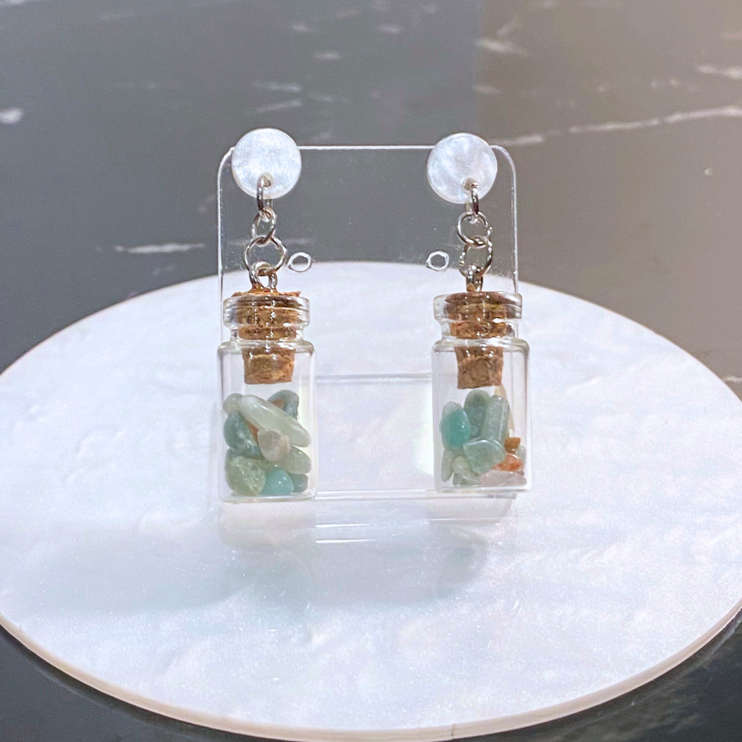 Green Crystal Chip Bottle Earrings