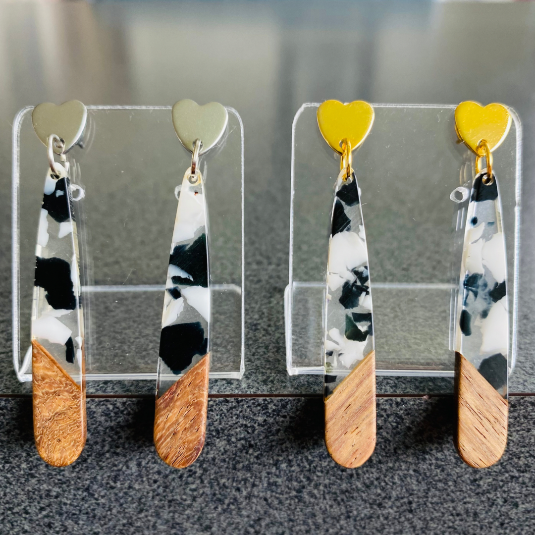 Black & White resin & wood Teardrops