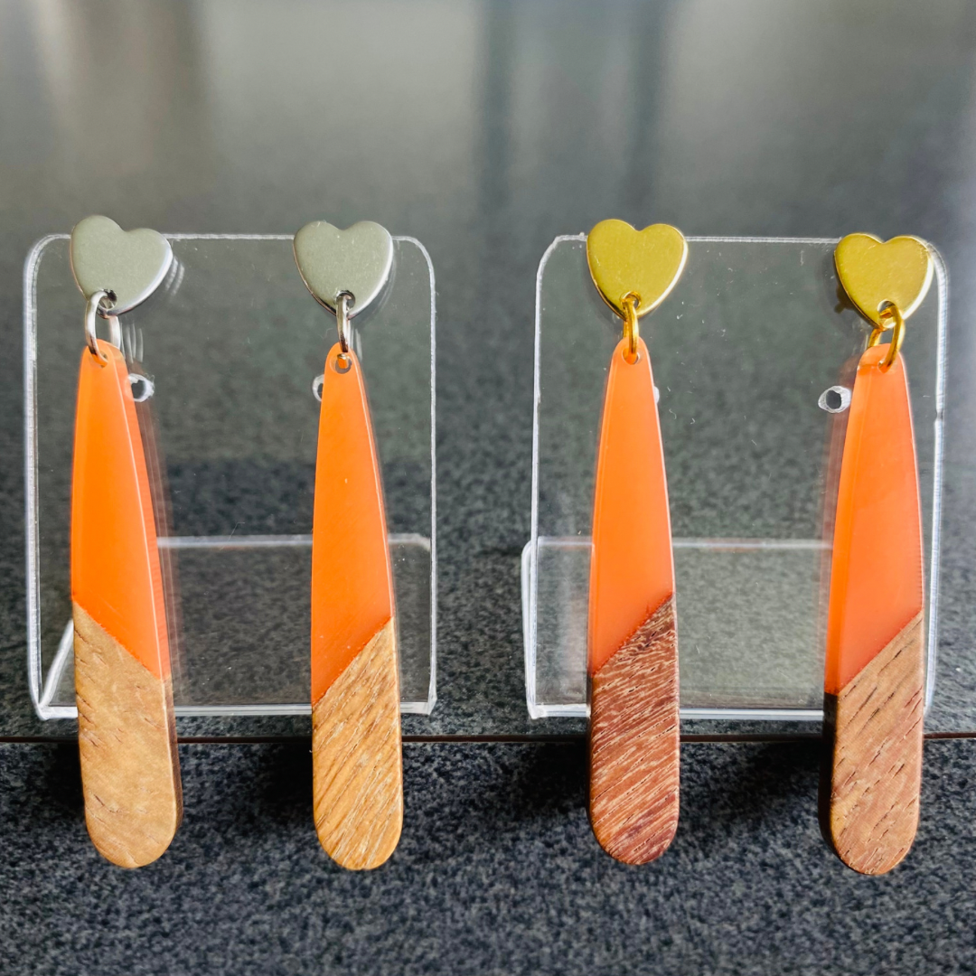 Orange Resin & Wood Teardrops