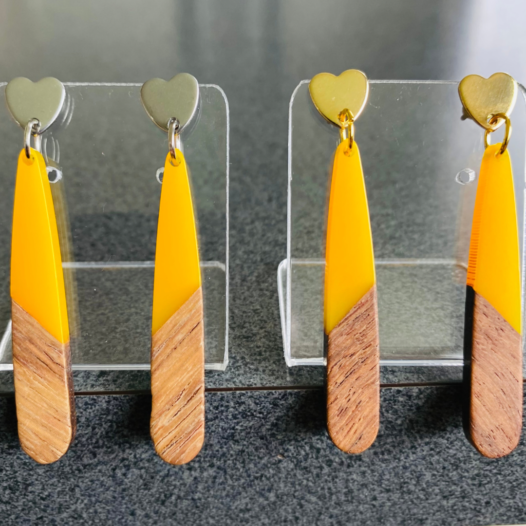 Yellow resin & wood Teardrops