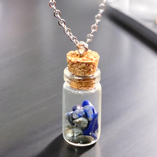 Blue Crystal Chip Pendant Necklace