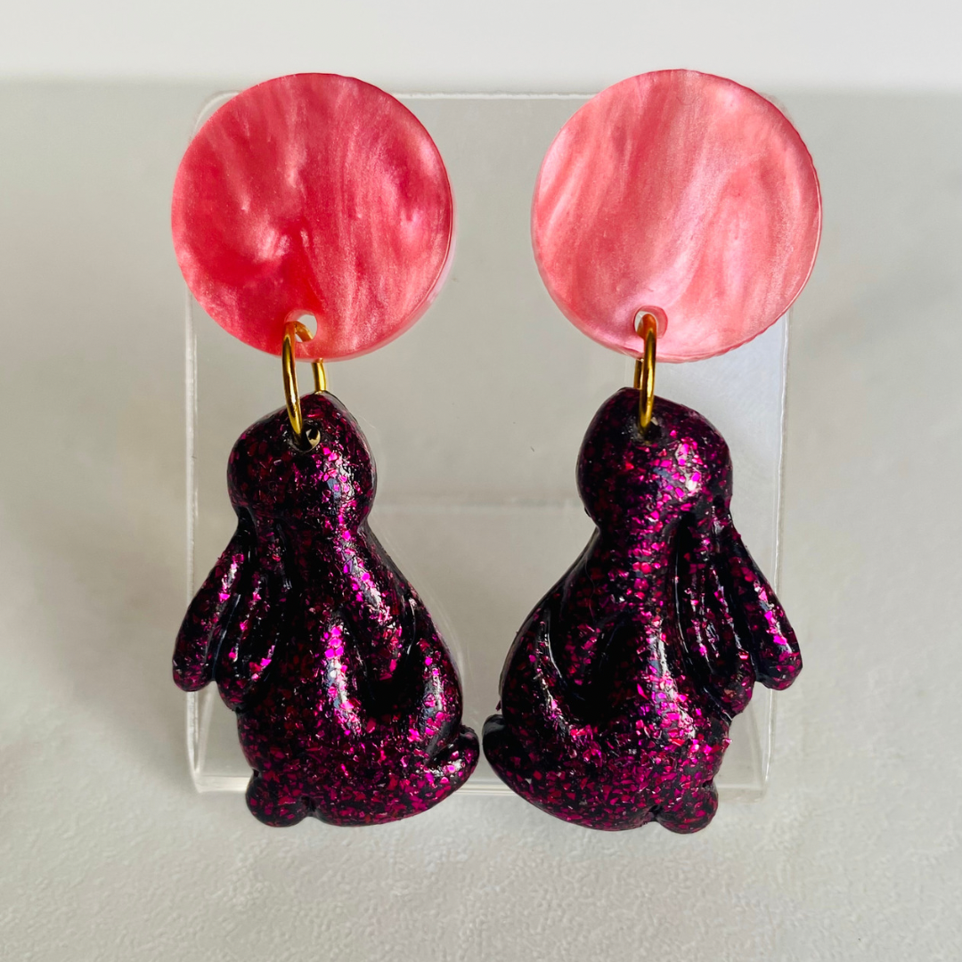 Pink & Black Bunny Earrings