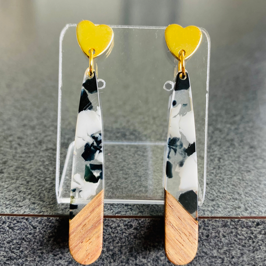 Black & White resin & wood Teardrops