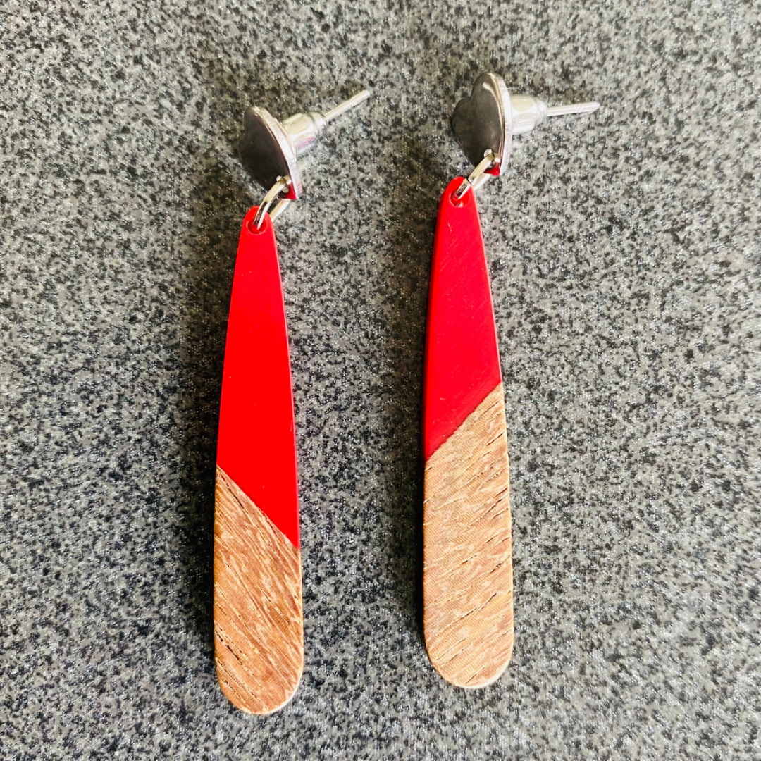 Red Resin & Wood Teardrops