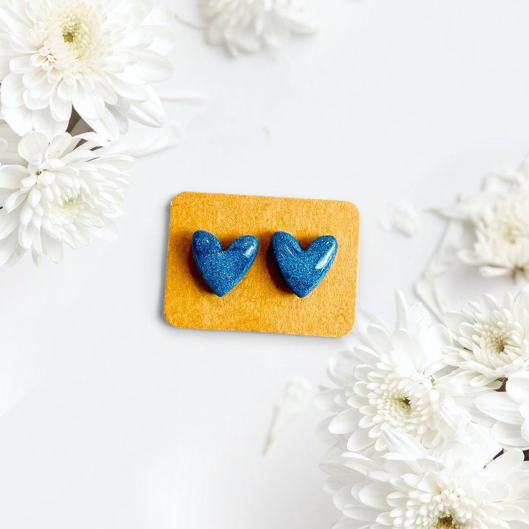 Be Calm - Navy Blue Heart Studs