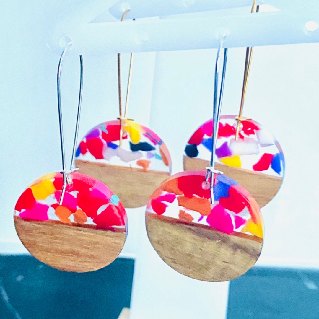 Confetti Resin & Wood Earrings