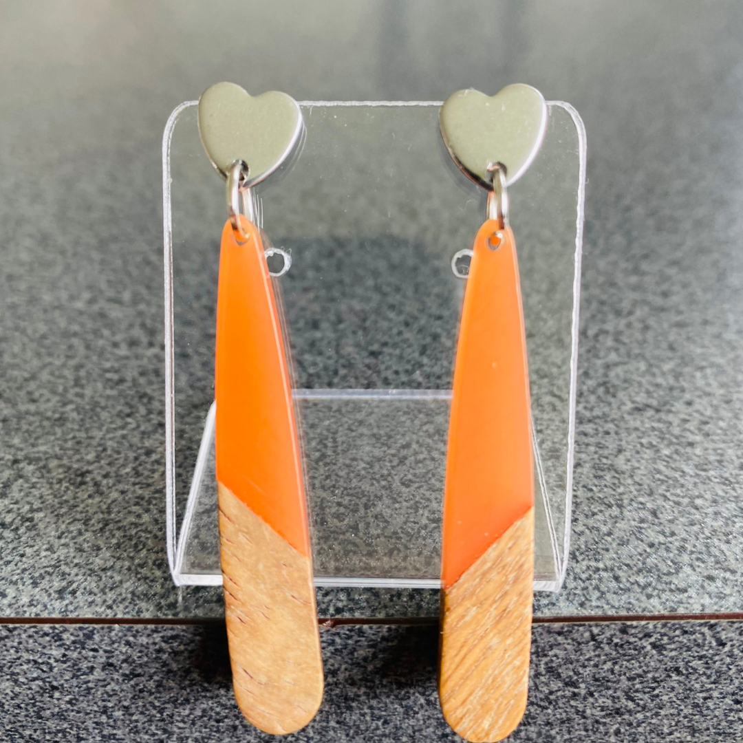 Orange Resin & Wood Teardrops