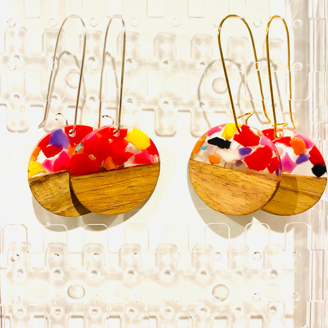 Confetti Resin & Wood Earrings