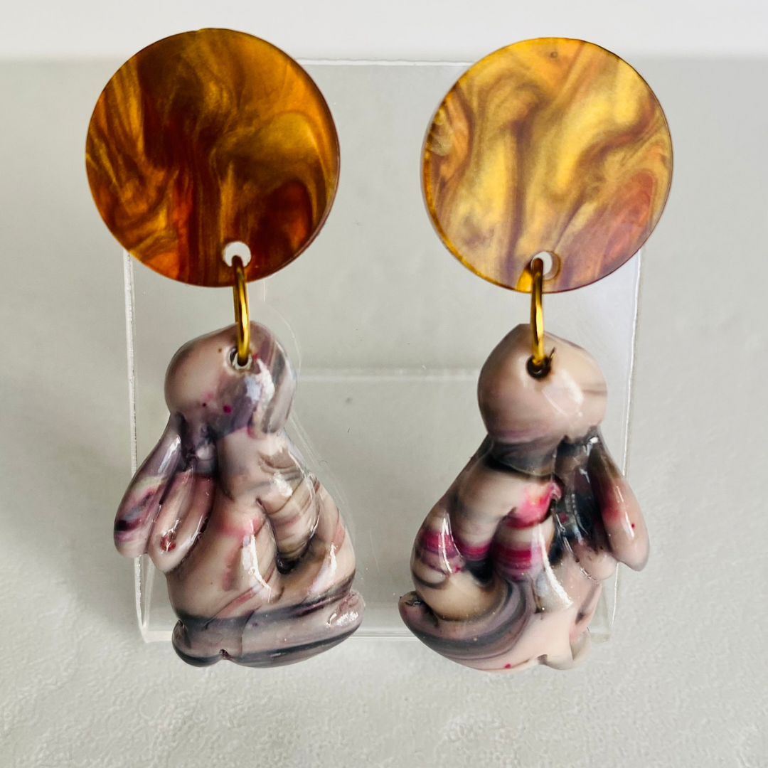 Earthy Tone Bunny Earrings