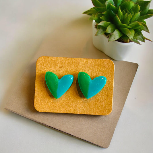 Love Deeply- Green Duo Heart Studs