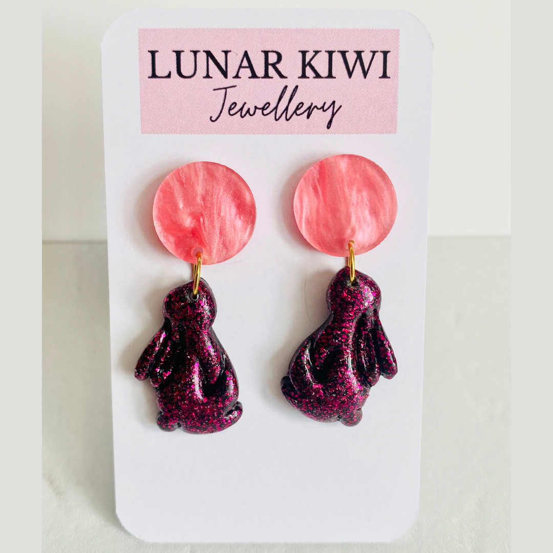 Pink & Black Bunny Earrings