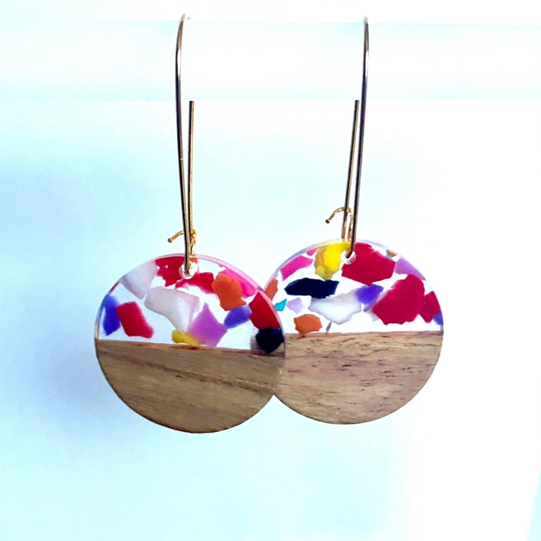 Confetti Resin & Wood Earrings