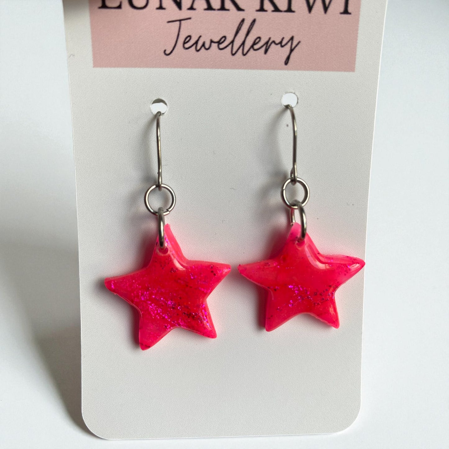 Neon Pink Star Earrings
