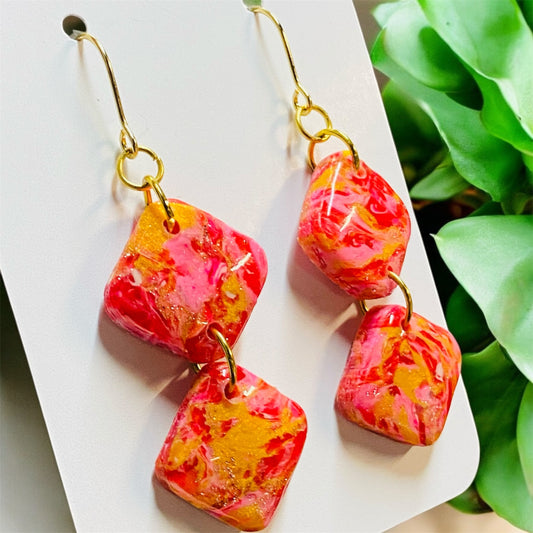 Fiery Dreams Square Earrings