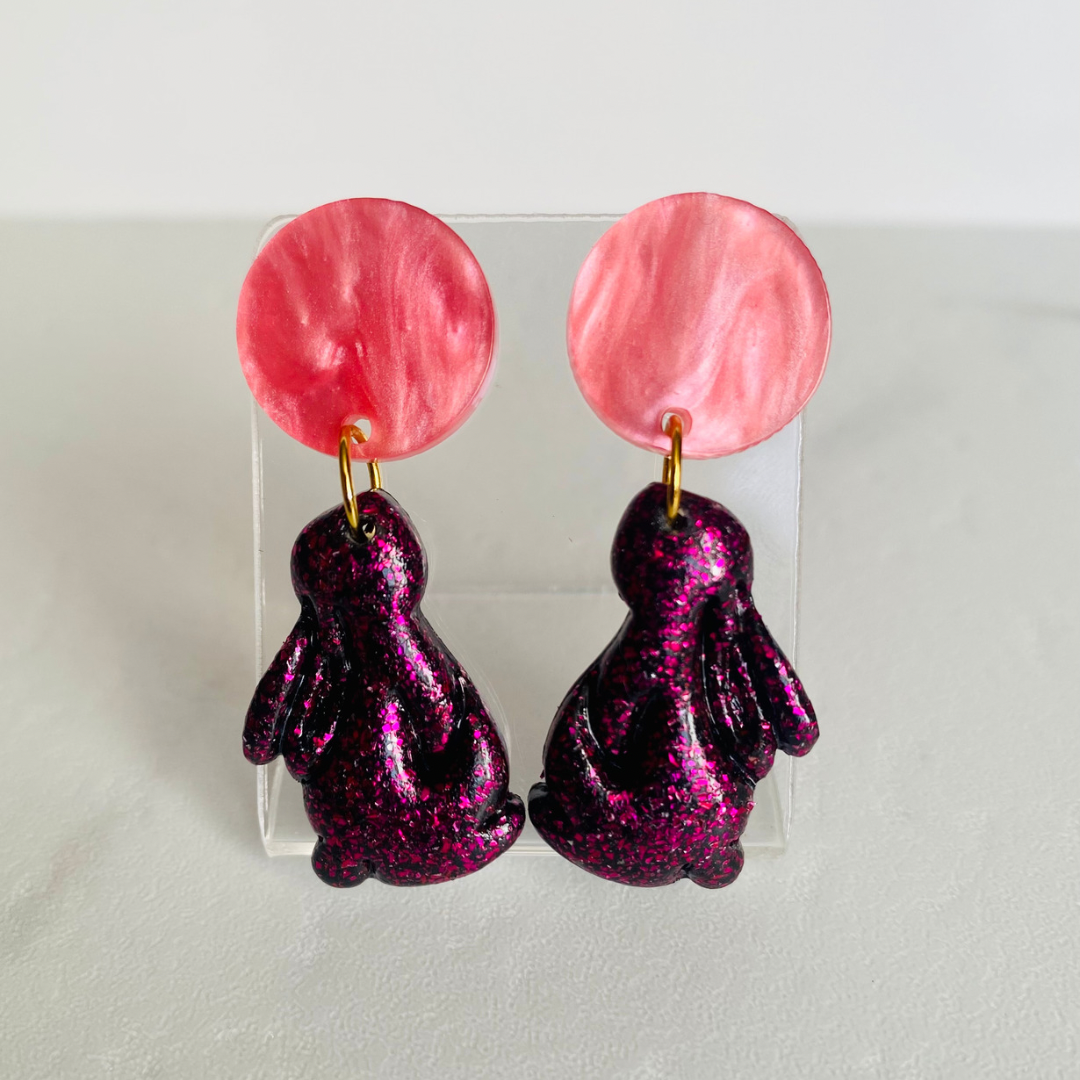 Pink & Black Bunny Earrings