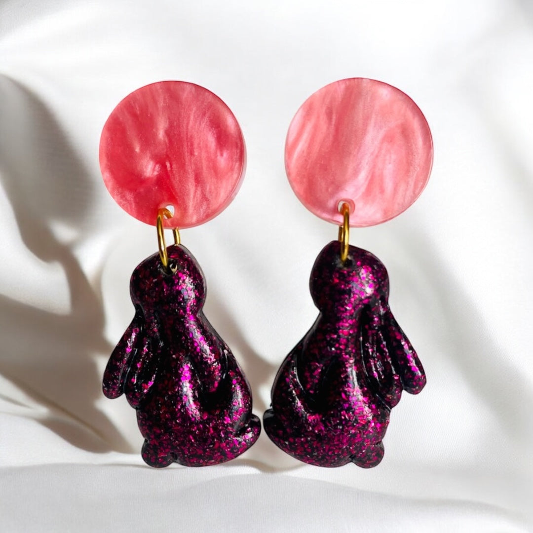 Pink & Black Bunny Earrings