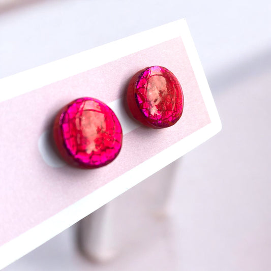 Be Radiant - Red Stud Earrings With Pink Sparkle