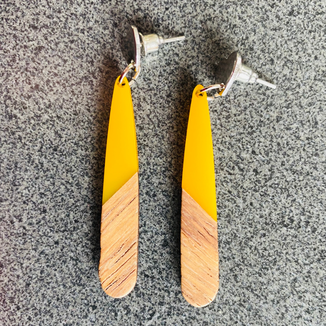 Yellow resin & wood Teardrops