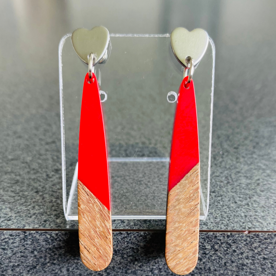 Red Resin & Wood Teardrops